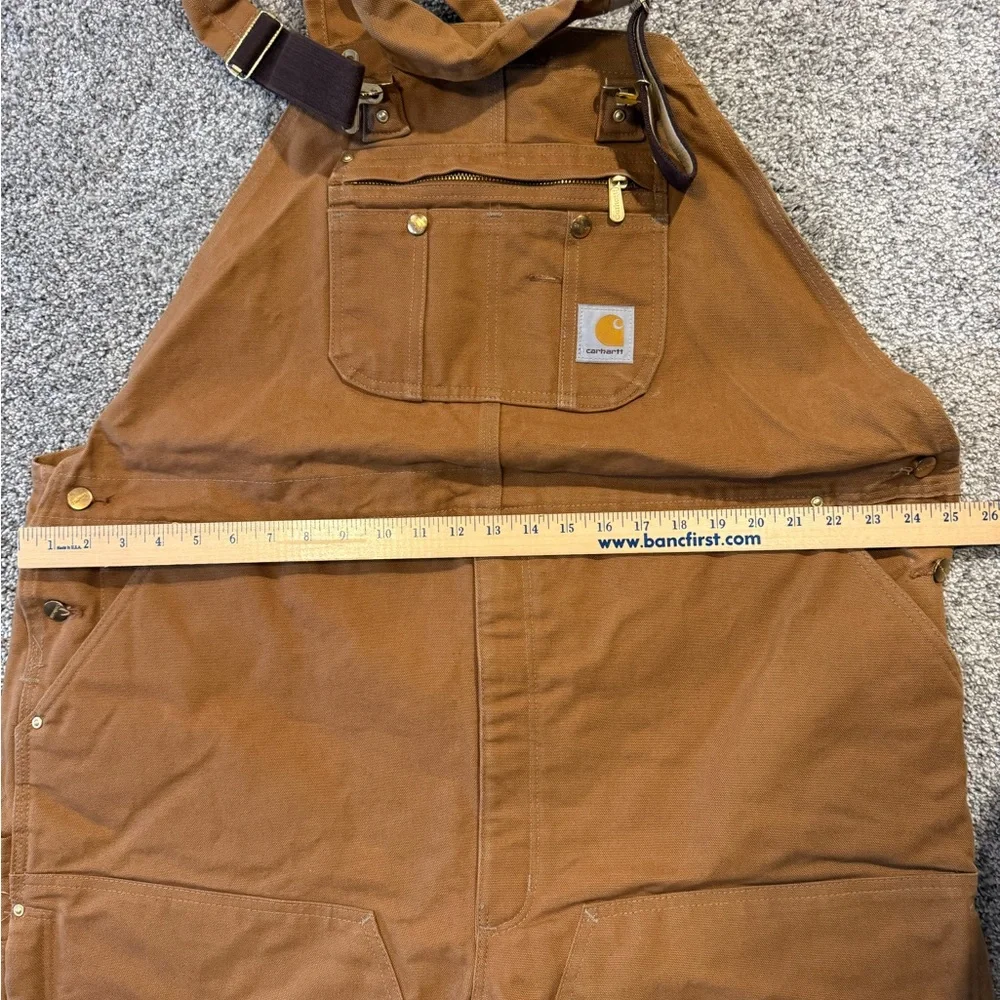 Carhartt Quilted Lined Duck Bib Overalls Mens 50x32‎ Zip To Thigh R41 BRN * - Picture 5 of 10